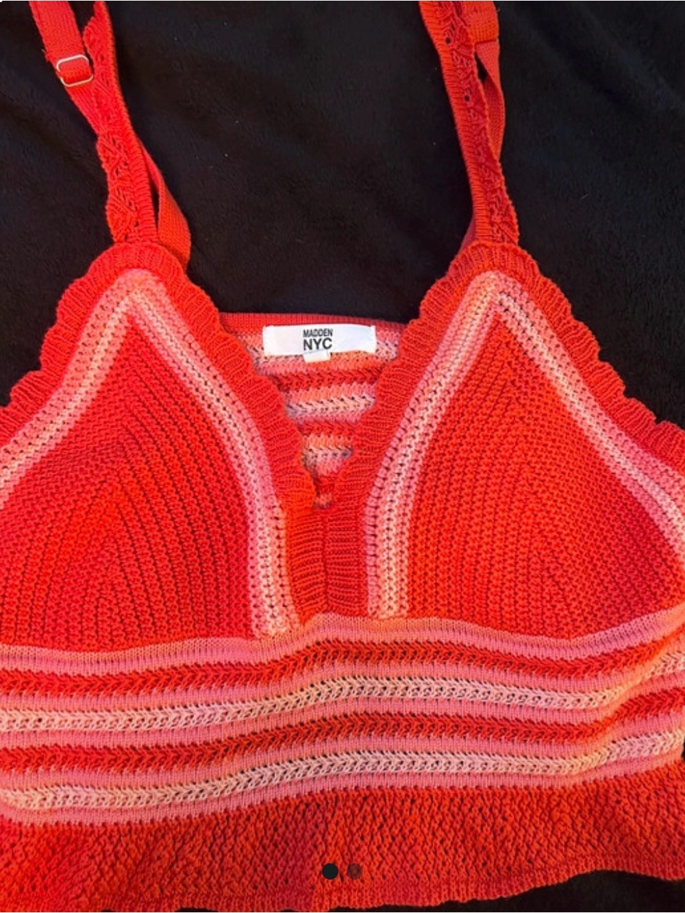 Madden NYC Women's Crochet Bandeau in Red with Pink Accents